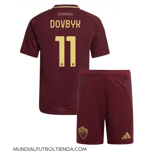 Camiseta AS Roma Artem Dovbyk #11 Primera Equipación Replica 2024-25 para niños mangas cortas (+ Pantalones cortos)